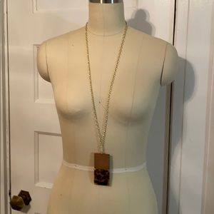 Gold with wood and tortoise pendant